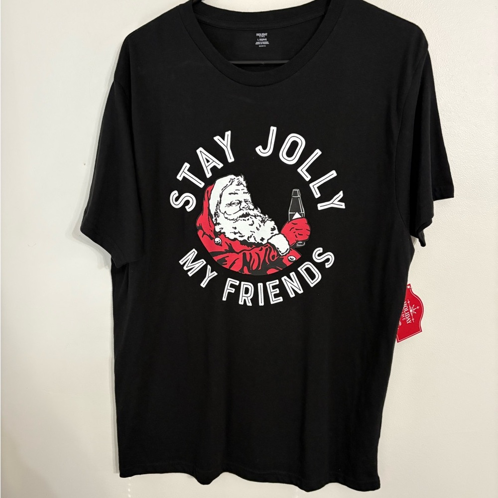 Holiday Time Santa Stay Jolly Black Tshirt NWT SIZE LARGE